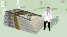 illustration of doctor with a pile of money