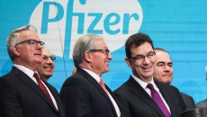 Pfizer CEO Albert Bourla rings the closing bell of the New York Stock Exchange.