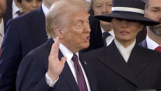 President Donald Trump being sworn in as president.