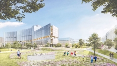 This rendering shows the 33-acre site for the new Dallas pediatric campus that will be named Pogue Park in recognition of a $100M gift from the Pogue family.