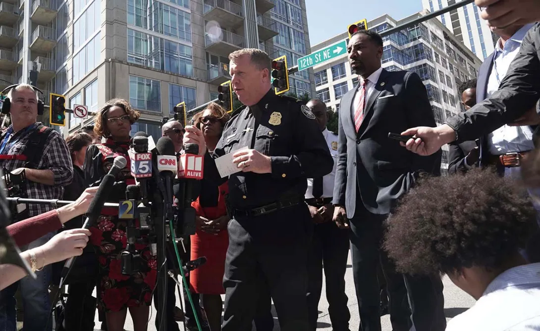 Atlanta police speaking to press outside Atlanta police speaking to press outside
