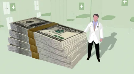 illustration of doctor with a pile of money