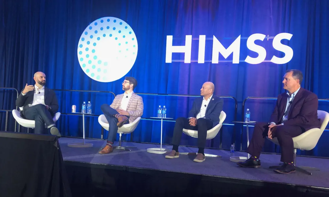 From left, Michael Meucci, Anthony Del Rio, Sanjay Doddamani and Rob Cetti speak at HIMSS24.