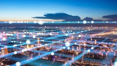 Network of lights coursing through a city