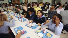 Students in a cafeteria