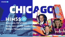 Dr. Brian Lein, DHA assistant director of healthcare administration, Bill Tinston, FEHRM director, and Holly Joers PEO DHMS program executive officer.