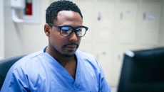 Medical worker at computer