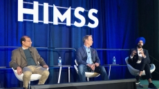 Bratin Saha of AWS, Keith Dreyer of Mass General Brigham and Parminder Bhatia of GE HealthCare, talk at HIMSS24.