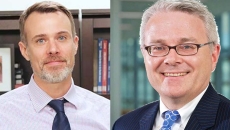 Dr. David McManus (left), chair of the Department of Medicine and Dr. Michael Gustafson, president, UMass Memorial Health. Photo courtesy of UMass Memorial Health