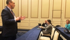 Tom Leary, senior vice president and head of Government Relations at HIMSS, talks to reporters.