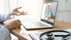 A telehealth consultation via laptop