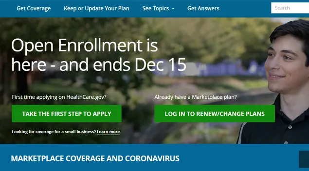 An open enrollment website page
