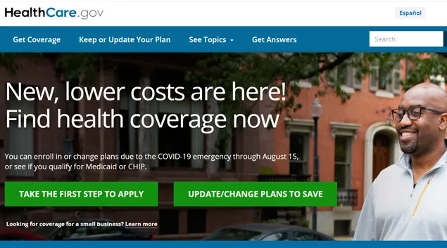 healthcare.gov home page