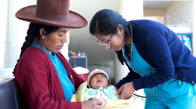 A home care visit with mother and baby