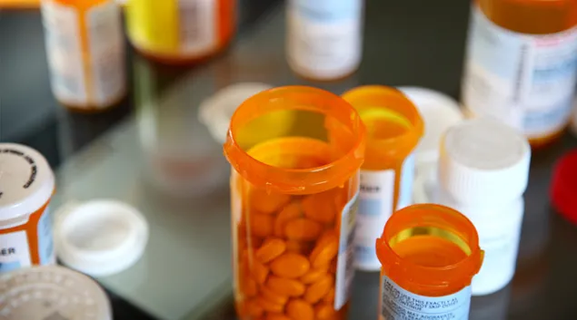 Pill bottles on a table