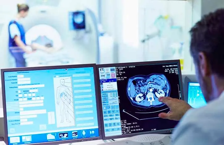 Doctor looking at radiation images