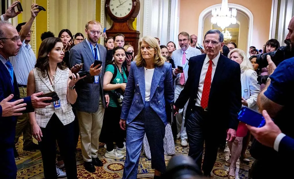 Sen. Lisa Murkowski (R-AK) and Sen. John Barrasso (R-WY) in the Capitol after the Senate vote-a-rama on July 1. Sen. Lisa Murkowski (R-AK) and Sen. John Barrasso (R-WY) in the Capitol after the Senate vote-a-rama on July 1.