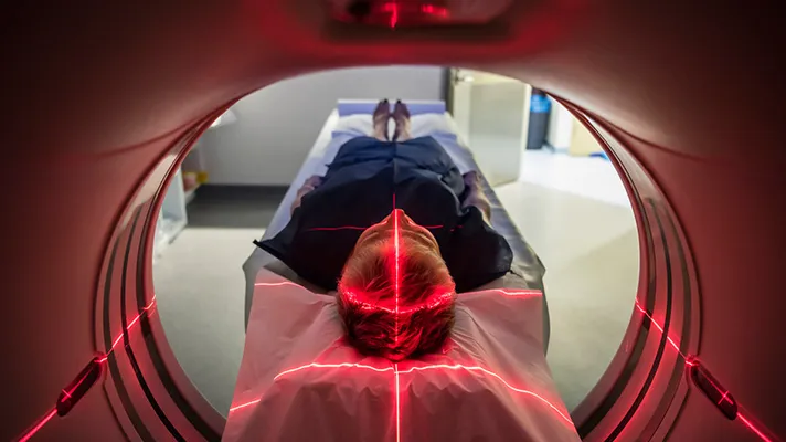 Patient undergoing an MRI.