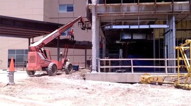 Crews work on a new patient tower at Texoma Medical Center.