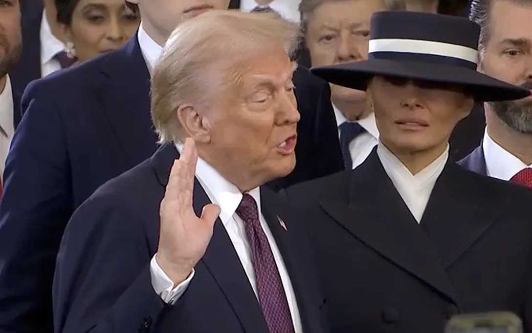 President Donald Trump being sworn in as president. President Donald Trump being sworn in as president.
