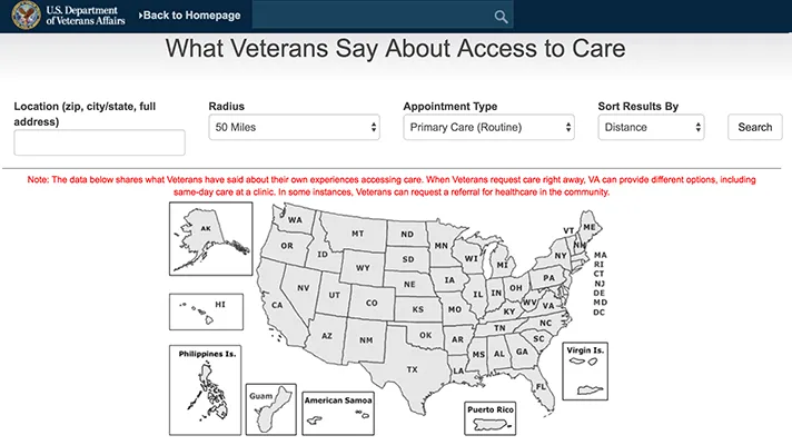 Veteran Affairs new website clinical care quality