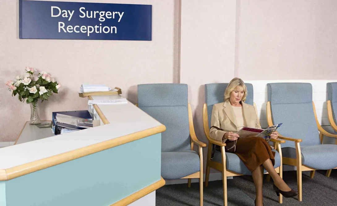 Woman in day surgery waiting room