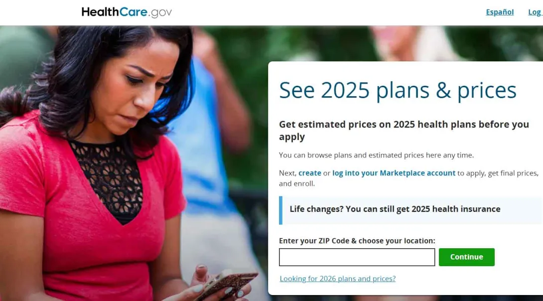Woman looking at ACA plans on phone on HealthCare.gov