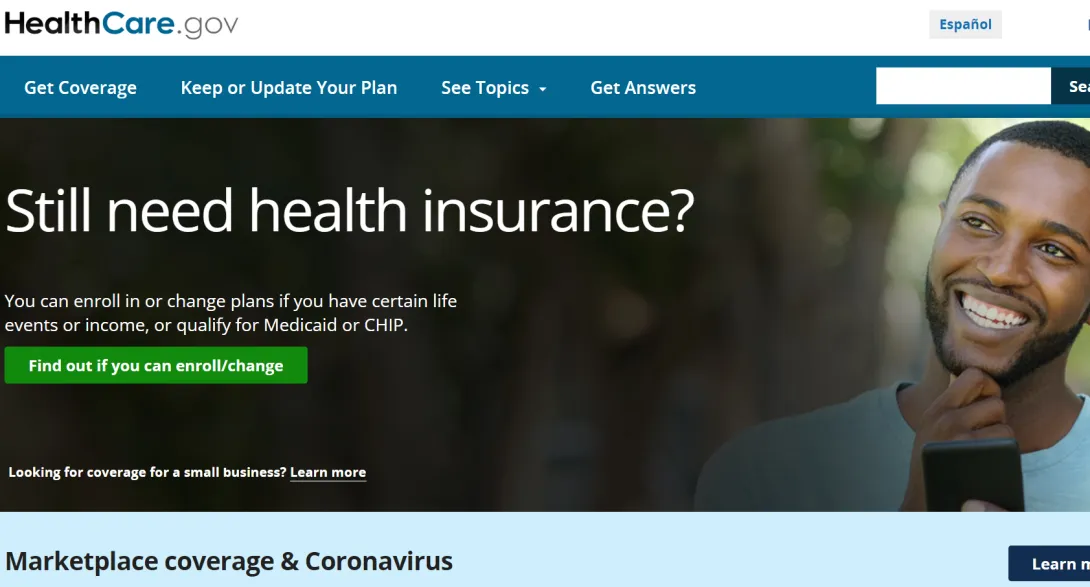 Healthcare.gov web page