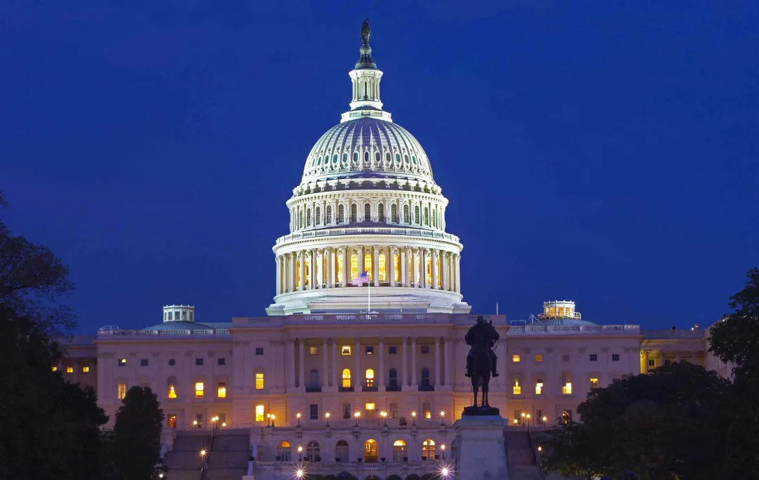 U.S. Capitol dome at night
