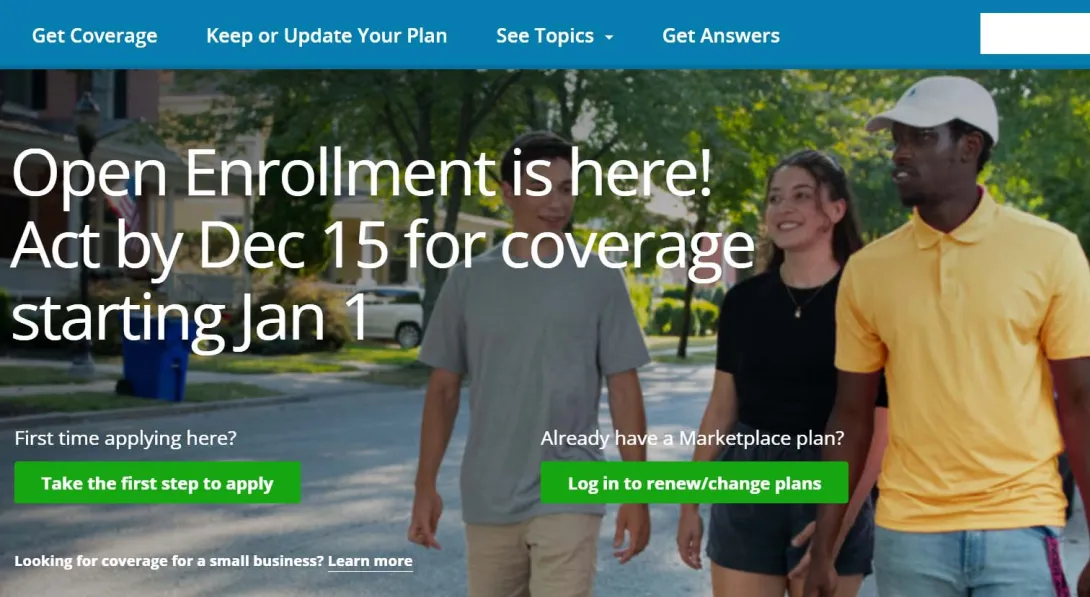 An open enrollment government web page. Photo: HealthCare.gov