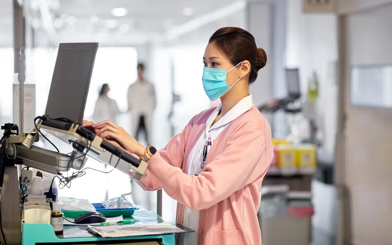 Nurse on computer screen