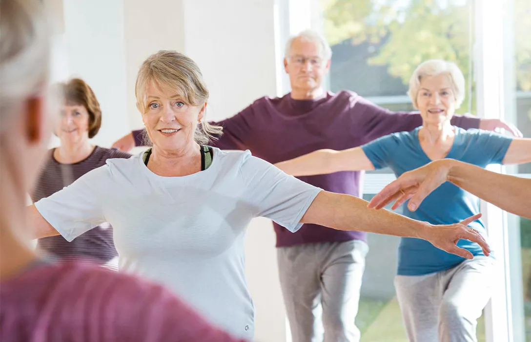Senior citizens in an exercise class