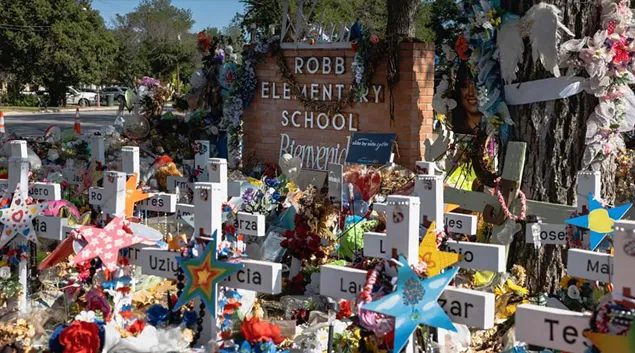 Memorial in front of Robb Elementary School