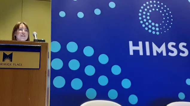 Dr. Claire DeBolt talking about data visualization at HIMSS23